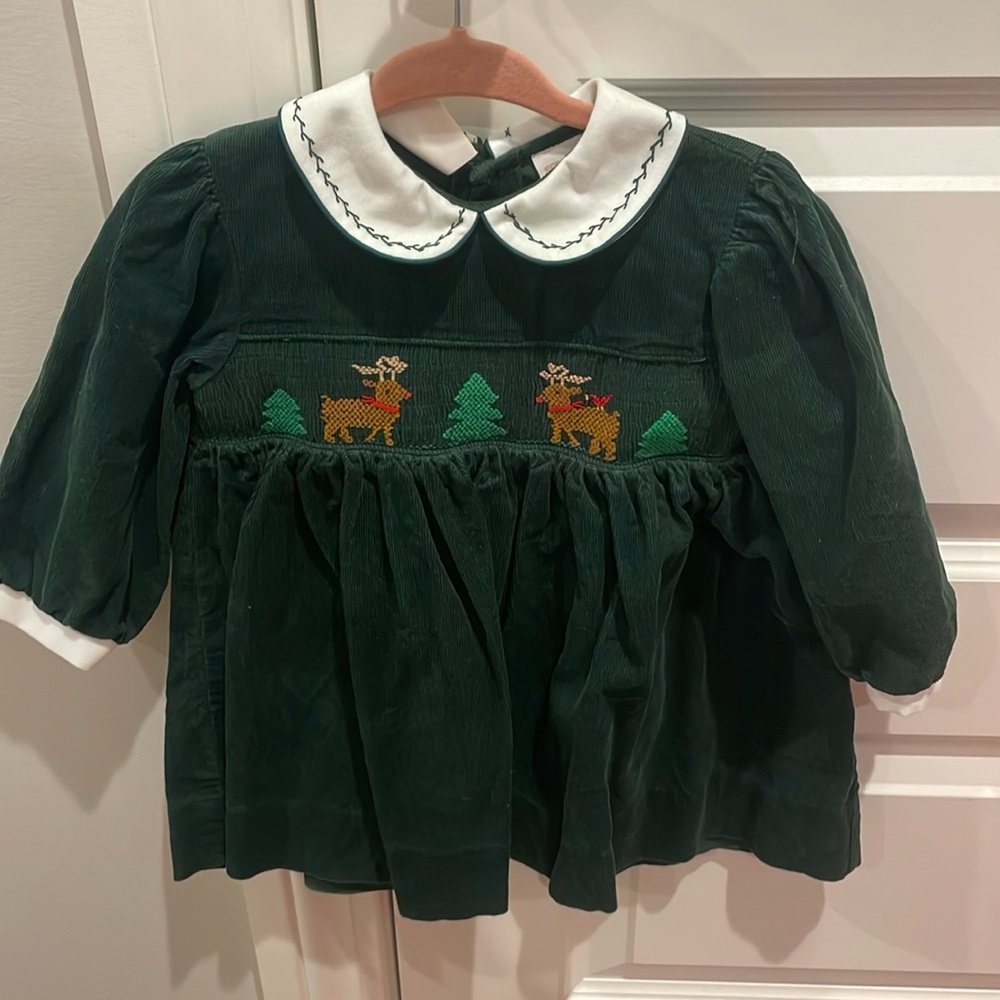 Green smocked Christmas dress
